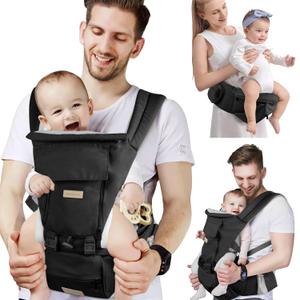 Baby Carrier Newborn to Toddler with Hip Seat, Soft 6-in-1 Ergonomic All Positions Infant Carrier 7-33 Ib with Hood and Multiple Pockets for All Seasion Use for Dad and Mom Black