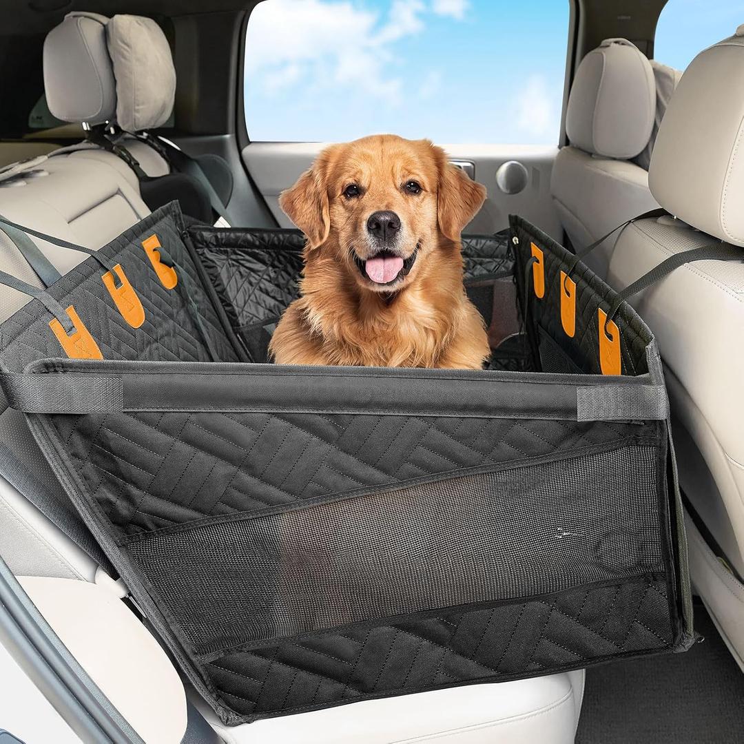 Kohree Dog Car Seat Cover for Medium Dogs, Hard Bottom Dog Car Seat Cover for Back Seat Waterproof 600D Car Hammock for Dogs Pet Back Seat Extender for Cars SUV Truck-Upgraded Version