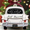4 x First Christmas Married Ornament 2025 - Wedding Gifts - Mr and Mrs Gifts - Wedding Gift for Couples 2025, Bride, Future Mr and Mrs - Bridal Shower Gift for Married Newlywed - Wood Ornament
