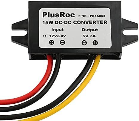 PlusRoc Waterproof 12V/24V to 5V Converter DC-DC Step Down Module Power Adapter (Open Wire)