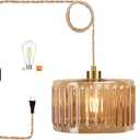 QIYIZM Plug in Pendant Light Hanging Lights with in Cord Mid Century Modern Gold Hanging Lamp Flower Glass Amber Vintage Dimmable Chandelier Ceiling Fixture for Living Room,Kitchen,Boho