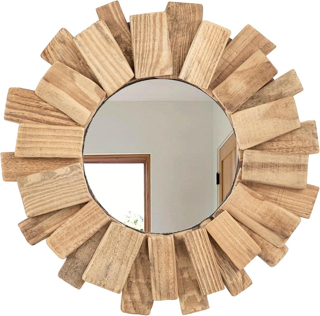 Rustic Driftwood Round Wall Mirror Natural Wooden Frame Decorative Mirror for Farmhouse Coastal Boho Home Dcor 12" Sizes for Bathroom, Living Room, or Entryway