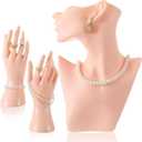 Kigley 3 Pcs Jewelry Mannequin Display Set Including Boutique Bust Holder Mannequin Earring Stand Hand Display Bracelet Ring Stand for Selling Show(Skin Color)