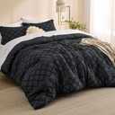 Bedsure Full Comforter Set - Black Comforter, Boho Tufted Distressed Vintage Bedding for Kids, 3 Pieces Farmhouse-Style Bed Set for All Seasons, Fluffy Soft Bedding with 2 Pillow Shams