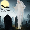 8.3 ft Halloween Standing Haunted Angel with Lighted Eyes and Automatic Wing Movement