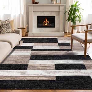 Superior Indoor Area Rug, Jute Backed, Modern Geometric Patchwork Floor Decor for Bedroom, Office, Living Room, Entryway, Kitchen, Hardwood Floors, Rockwood Collection, 6' x 9', Ivory-Beige