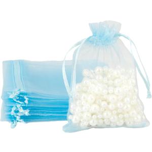 Organza Bags 3.5x4.7 Inch 50Pcs Sheer Small Mesh Drawstring Gift Bags for Sachet Party Favor Wedding Easter Baby Shower Birthday Mother's Day Graduation Jewelry Pouches Candy Soap Makeup, Blue