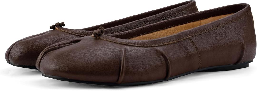 Tabi Ballet Flats for Women Dressy Casual Shoes Split Toe Wide Flats Light Weight Japanese Shoes (10, Brown)