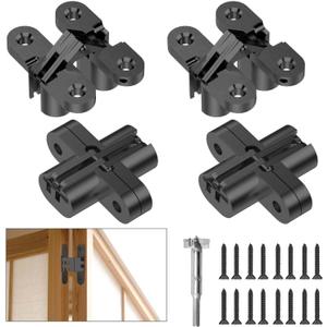 Invisible Hinges for Cabinet Doors - Completely Hidden 180Hinges,Concealed and Smooth Quiet Close(Black,0.51"-1.77",4Pack)