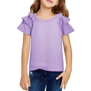 DOKOTOO KIDS Girls Ruffle Sleeve Shirts Summer Cute Crewneck Blouse Tops 6-15 Years