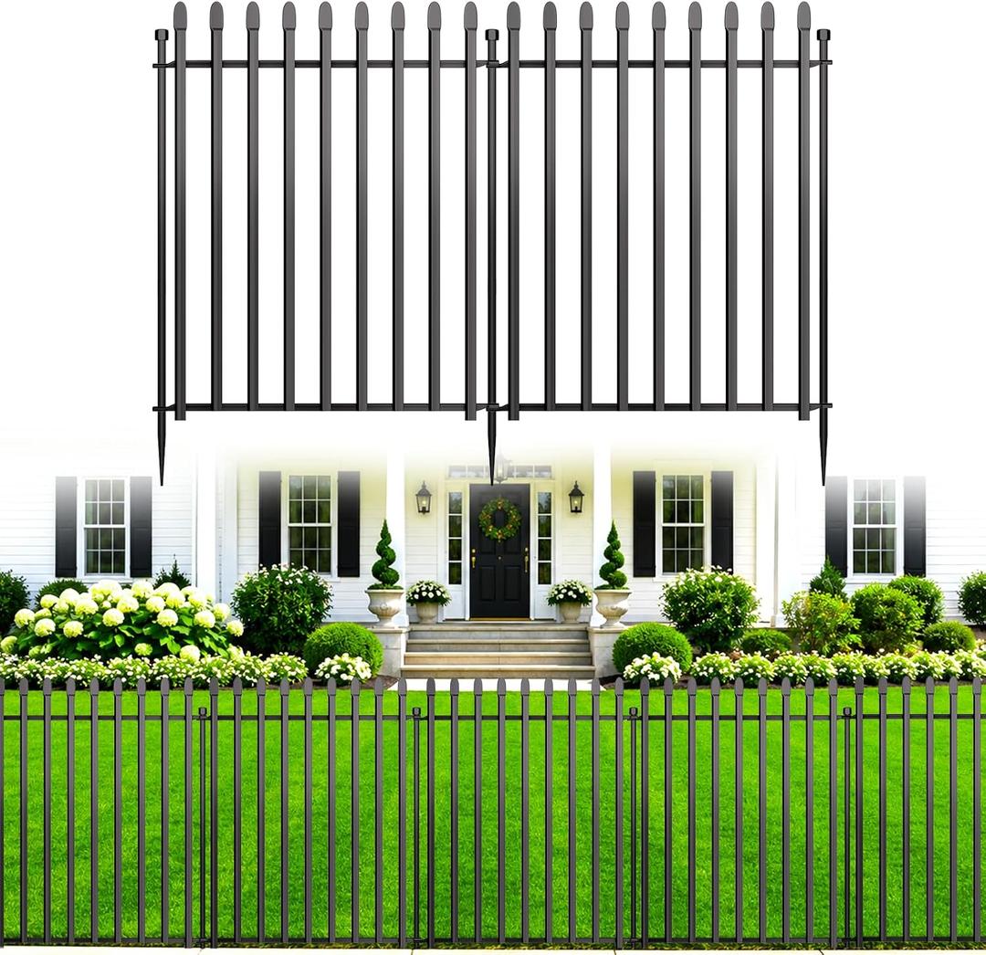 5 Panels No Dig Decorative Garden Fence, 32in(H)11ft(L) Heavy-Duty Rustproof Metal Panels, Outdoor Dog Barrier for Yard & Patio, Landscape, Border| Portable Temporary Fencing