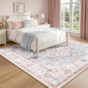 Square 6ft Washable Nursery Girls Low Pile Area Rug Pink Blue