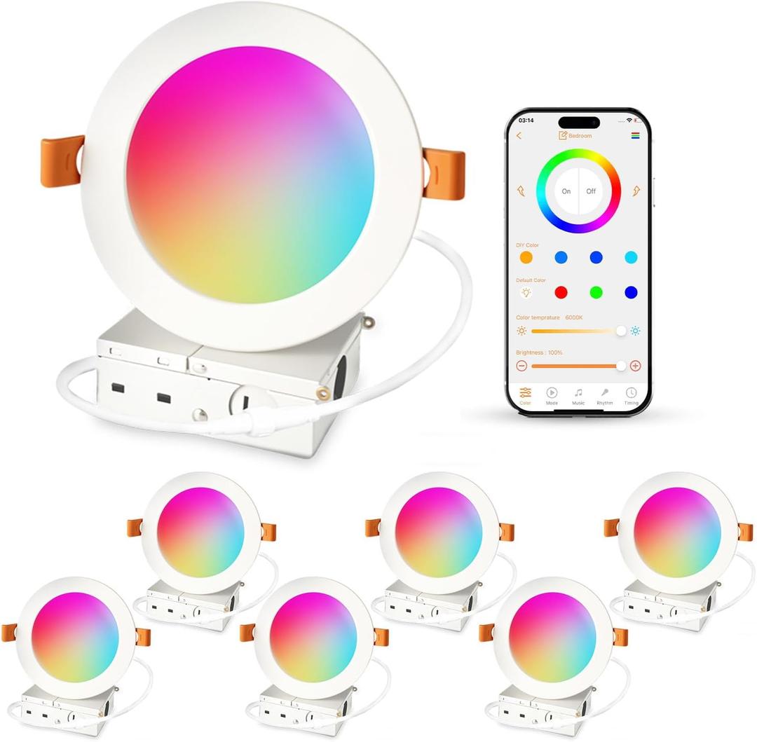 ILC 4 Inch LED Reccessed Downlights Compatible with Alexa (Hub Required), 10W, APP Controlled, RGB Color Changing, 2700K-6000K, 100W Equivalent, Recessed Ceiling Lights,Bluetooth MESH (6 Packs)