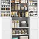 HOMCOM 72" Farmhouse Kitchen Pantry Cabinet, Freestanding Tall Storage Cabinet with 4 Barn Doors, 4 Adjustable Shelves and 8 Door Shelves, Embossed White Wood Grain