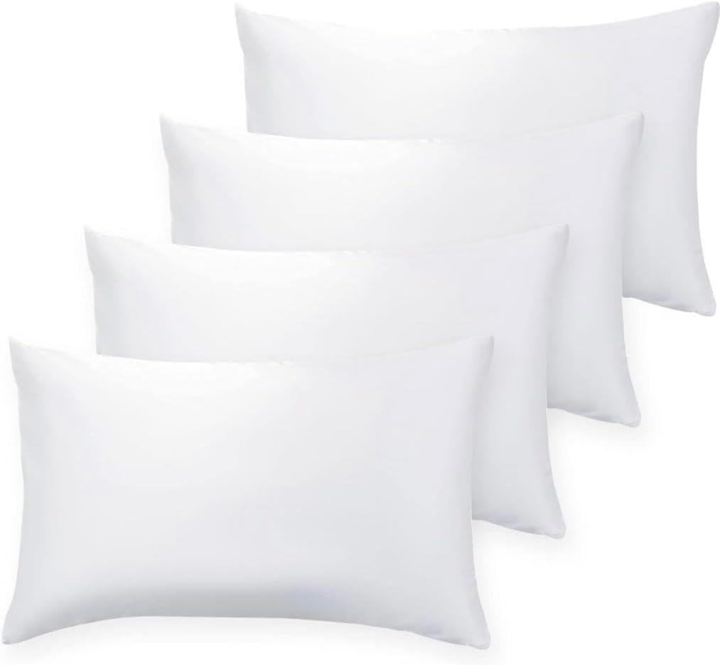 QUBA LINEN 12 x 20 Throw Pillow Insert - Pack of 4 White, Down Alternative Pillow Inserts for Decorative Pillow Covers, Throw Pillows for Bed, Couch Pillows for Living Room (12" x 20" )