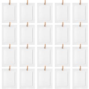 20 Pcs Paper Photo Frames, 4x6 Inch White Picture Display Holders, Hanging Photo Display Banner, Cardboard Picture Frames with String and Clips for Home, Office, Wedding, and Party Decor