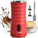 Milk Frother, Paris Rhne 4-in-1 Milk Steamer and Frother, Hot & Cold Foam Milk Warmer with Temperature Control, Auto Shut-Off Frothers for Coffee, Latte, Cappuccino, Macchiato (Red)