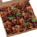 Ling's moment Flowers 25pcs Fake Gardenia Caramel Artificial Flowers w/Stems, Fake Flower for DIY Wedding Decorations Centerpieces Bouquets Boutonnieres