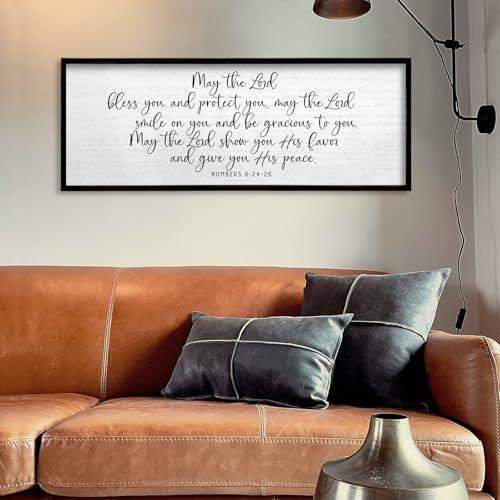TQianJiang Christian Wall Art Numbers 6:24-26 Bible Verse Decor 24"×10" May The Lord Bless You And Protect You Sign Framed Scripture for Living Room Bedroom Large Hanging Decoration (Black)
