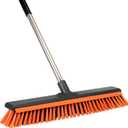 18" Push Broom Outdoor with Rubber Squeegee,Heavy Duty Broom Brush with Handle,Stiff Bristles for Patios and Deck Dirt Garage Warehouse Driveway Concrete Floor Cleaning Scrubbing