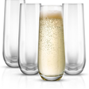 KooK Stemless Glass Champagne Flutes, Cocktail Cups for Rose, 9.4 oz (Classic Set of 3) Prosecco, Mimosa, Great for Weddings and Parties, Dishwasher Safe, Missing One