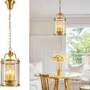 LMQNINE Antique Brass Pendant Lights Kitchen Island Gold 3 Light Chandelier 7.87 in Brass Solder Glass Pendant Light Bedroom Dining Room Entryway Vintage Light Fixture 1 Pack