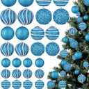 Sonwyoung 32 Pcs Christmas Hanging Balls  3 Size Glitter Pearl & Sequin Xmas Tree Ornaments Pearl Balls for Thanksgiving Day Xmas Trees Wreath Garland Holiday Party(Light Blue)