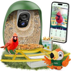 HIXX Smart Bird Feeder with Camera, AI Identify Birds & Auto Capture, 2K HD Live Camera Birdwatching with Color Night Vision for Bird Lovers Gifts Include Magnetic Toy (Peacock Green)