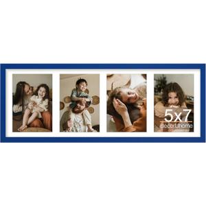 decorUhome 8x22 Picture Frames Collage Wall Decor, Display 4Pcs 5x7 Photos with Mat or 1Pcs 8x22 Unmatted, 4 5x7 Collage Picture Frames for Wall Mounting, Royal Blue