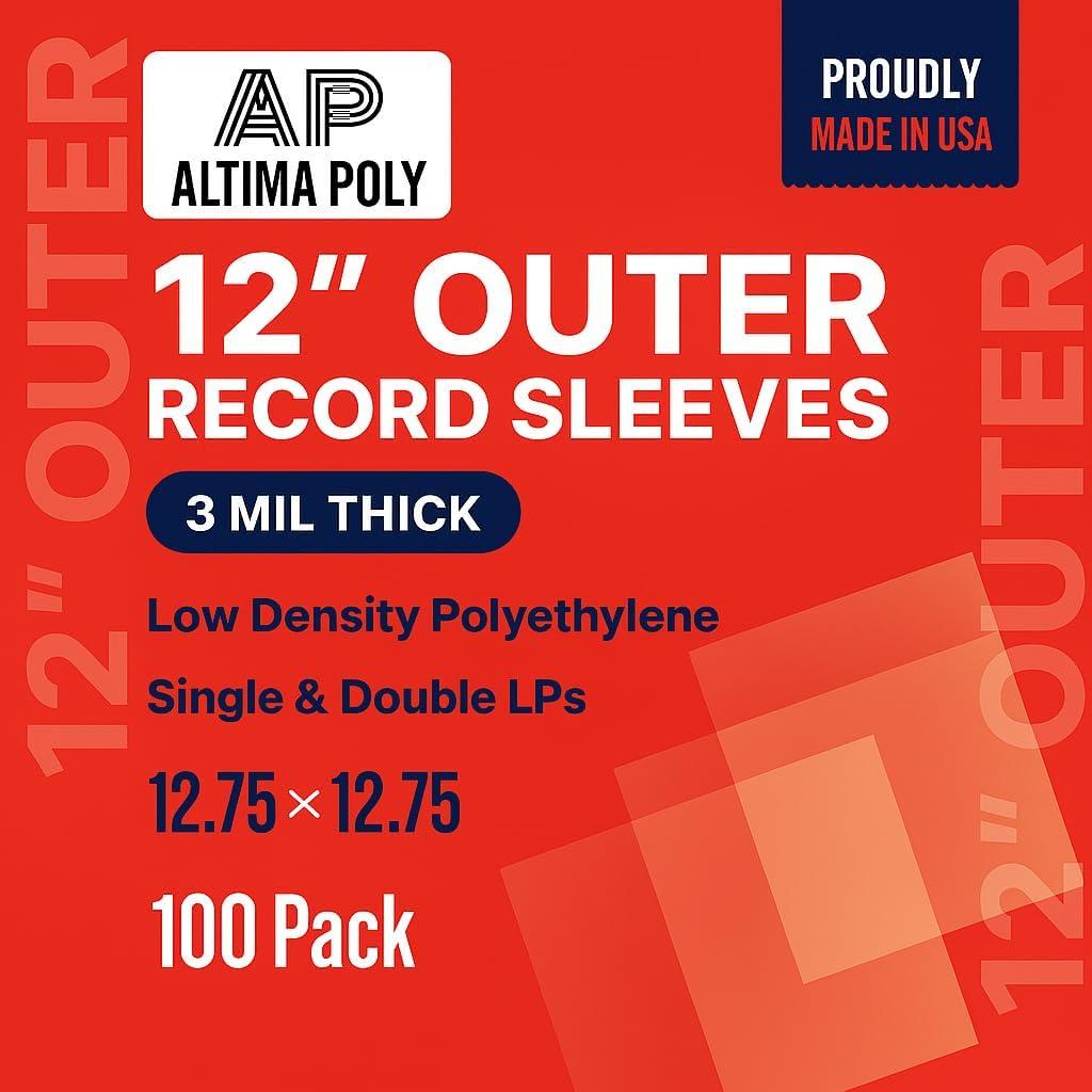 Altima Poly 100 Vinyl Record Sleeves Outer, 3 Mil Clear Plastic Protective LP Album Cover Sleeves, 12.75 x 12.75 Inch, Perfect Fit Protection for Single and Double LPs-Archival Quality-Made in USA