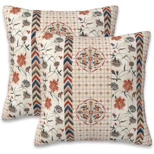 Throw Pillow Covers Boho Floral Pillow Covers 16x16 Inch Set of 2 Throw Pillows Decorative Pillow Cases Cushion Covers for Bedroom Livingroom Sofa Farm House