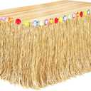 Fovths Luau Grass Table Skirt Natural 9 Feet x 29.5 Inch Hawaiian Table Skirt for Tropical Hawaiian Party Decorations Luau Costume Party, Straw Yellow