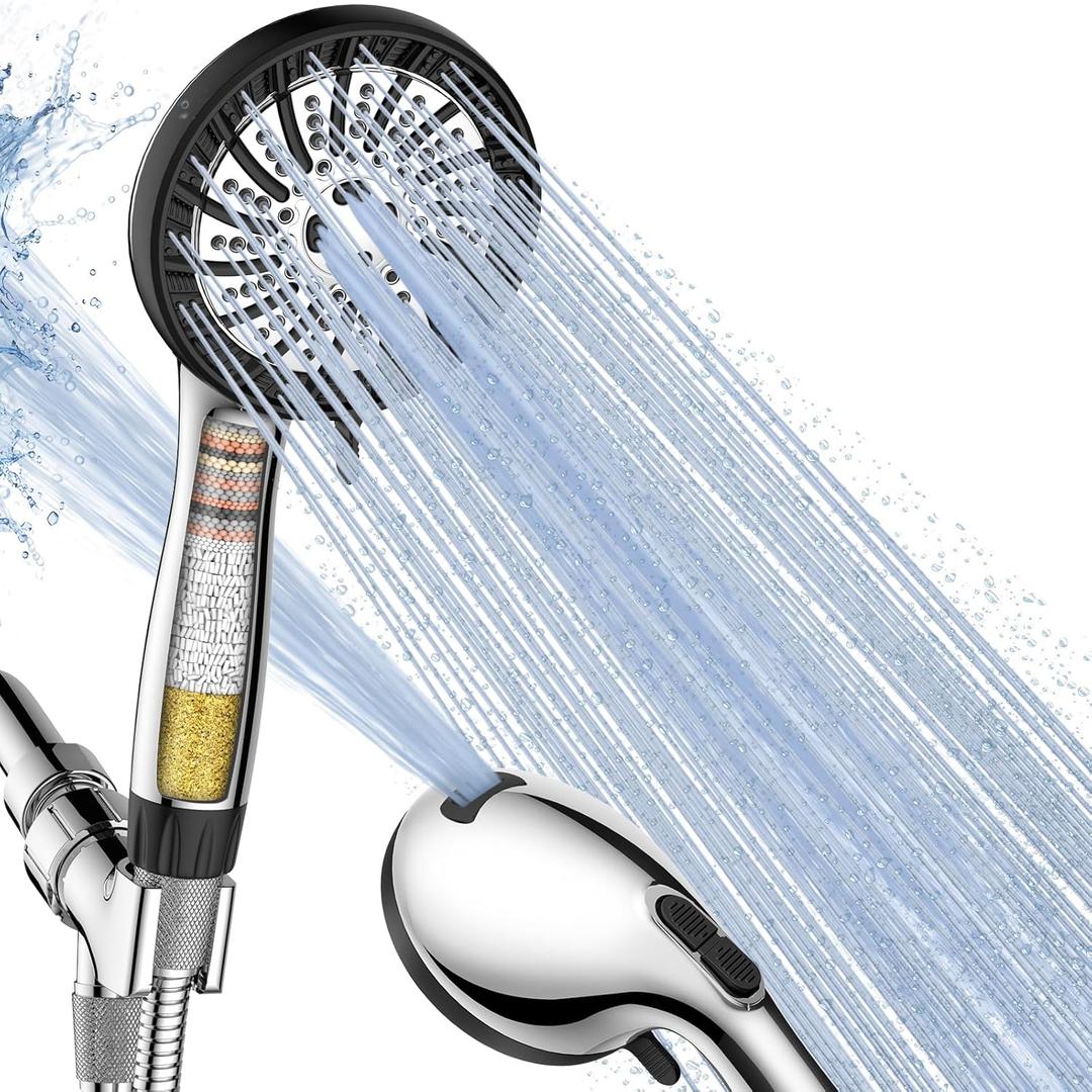 Filtered Shower Head with Handheld, High Pressure 8 Spray Showerhead with Filters & Upgraded Detachable Shower Head, Water Softener Filters Beads for Hard Water -Remove Chlorine (Chrome)