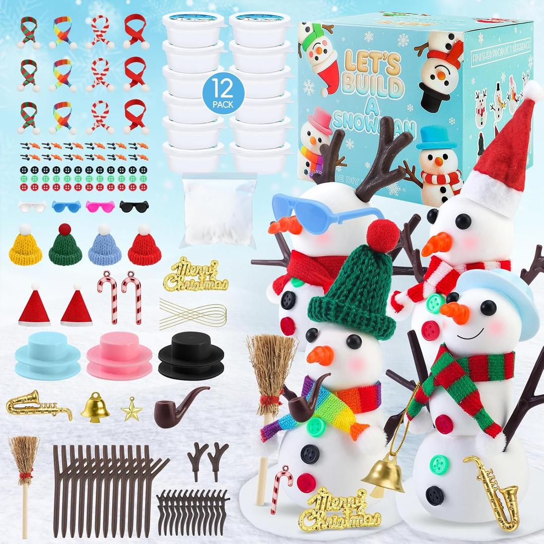 Snowman Clay Crafts 12 Pack Build a Snowman Christmas DIY Kit, Creative Kids Modeling Activities Making Clay, Christmas Stocking Stuffers Christmas Crafts Xmas Gift for Kids
