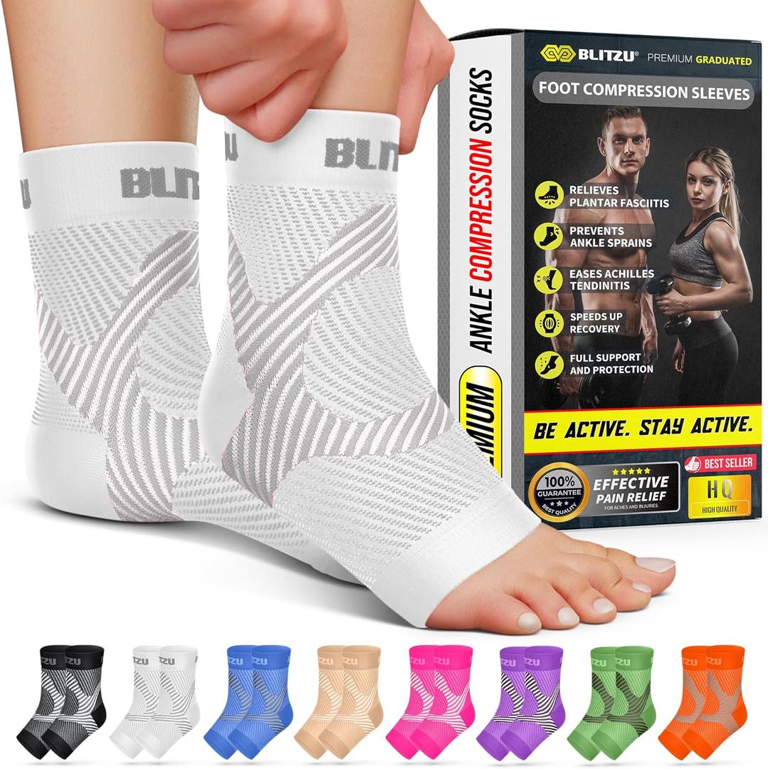 Compression Socks for Plantar Fasciitis, Achilles Tendonitis, Arthritis Relief, Ankle Brace Compression Sleeve with Foot Arch Support, Ankle Wrap for Women, Men, Swelling & Heel Pain White L-XL