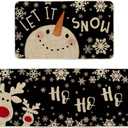 Artoid Mode Snowman Deer Let It Snow Snowflake Christmas Kitchen Mats Set of 2, Winter Decor Low-Profile Kitchen Rugs for Floor - 17x29 and 17x59 Inch (Black)