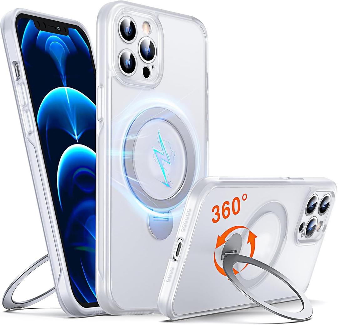 Chicfun 360 O-Ring MagStander for iPhone 12 Pro Max Case with Magnetic Kickstand Ring Holder [Compatible with MagSafe][360Rotate Stand][Military Shockproof] iPhone 12 Pro Max Phone Cover Matte Clear