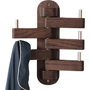 Walnut Wood Coat Hooks, Coat Rack Wall Mount Swivel & Heavy Duty Wall Hooks for Bedroom, Entryway, Living Room, Bathroom,Office, Classroom
