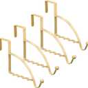 Hotop 4 Pieces Over Door Hooks Hanger Multi Hanging Storage Organizers Valet Hooks for Coats Clothes Hoodies Hats Scarves Purses Keys Bath Towels Robes & More (Gold)