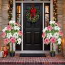 4 ft Christmas Tree for Front Porch Decor, 2 PCS Outdoor Pathway Christmas Trees Faux Topiary Plants Potted UV Resistant for Outdoor Indoor Door Garden Farmhouse Home Decoration, Pink White