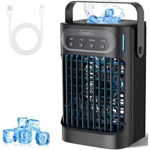 Portable Air Conditioners Cooling Fan, Evaporative Mini Air Conditioner Portable AC Unit with 3 Cool Mist & Speeds, 7 Night Light & 2-8H Timer, Personal Air Cooler for Bedroom Office Camping Black