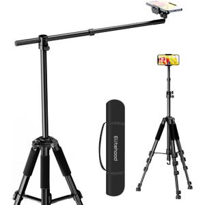 Elitehood Phone Tripod for Overhead Video Recording Updated Horizontal 59-inch Adjustable Tripod for iPhone with 25in Long Extendable Arm, 360 Rotation iPhone Stand Holder for Overhead Recording