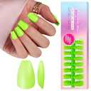 SXVME Neon Green Soft Gel Nail Tips Short Coffin Pre-colored Gel Tips Short Press on Nails Pre Applied Tip Primer Natural Acrylic Fake Nails Extensions for DIY, 300Pcs
