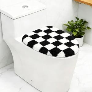 Retro Black-and-White Checkered Bathroom Toilet Seat Cover Classic black-and-white checkered toilet seat cover Machine-washable bathroom decor Fits most round, oval, and elongated (black and white)