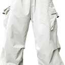 Susclude Parachute Cargo Pants for Men Loose Fit Baggy Sweatpants Casual Pant with Pocket Outdoor Drawstring Trousers 2025 (Large, White)