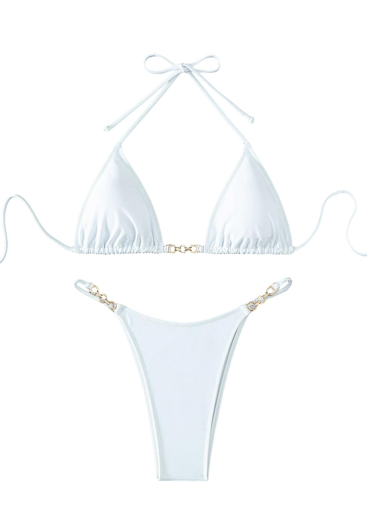 Women's Sexy Bikini Sets Ring Triangle Tie Bathing Suits 2 Piece Swimsuits Size Small