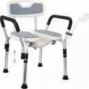 U-Shaped Shower Chair with Detachable Arms & Backrest, Tool-Free Seat for Seniors Disabled Pregnant, Adjustable Height, Shower Head Holder Included, Full Hardware, Non-Slip Feet, Holds 330 Lbs