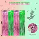 4 x Witch Party Decorations 2-Pack - Pink & Green Foil Fringe Backdrop Curtains + Photo Booth Props Kit for Halloween Birthday, Themed Streamers Backdrop Supplies (6.6 x 6.6 ft)