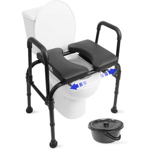 KMINA Raised Toilet Seat with Handles, 400 lbs Toilet Seat Risers for Seniors, Adjustable Height & Width, Comfort PU Foam Seat, Fit Any Toilet, Patented, Made in Europe (Black)