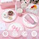 Hushee 200 Pcs Pink Bow Party Supplies Coquette Paper Plates Napkins Cups Pink Bow Baby Shower Tableware Disposable for Birthday Bridal Shower Engagement Bachelorette Party Dinnerware Supplies
